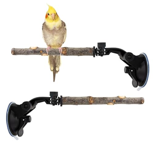 Sitzstange für Vögel für Fenster | 2 Stück verstellbare Sitzstange für Training und Spiel – Mobile aus Holz für Papageien – für Balkon, Außenbereich, Terrasse, , Baum, Wand, Spiegel von szaluyk
