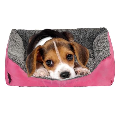 Hundebett Katzenbett Couchbett aus Schaumstoff für Hunde und Haustiere Hundekörbchen Katzenkorb Waschbar Rutschfeste Unterseite mit abnehmbarem waschbarem Bezug Quietschspielzeug (Hot Pink, M) von szvbofueck