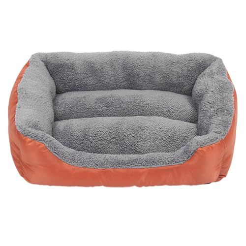 Hundebett Katzenbett Couchbett aus Schaumstoff für Hunde und Haustiere Hundekörbchen Katzenkorb Waschbar Rutschfeste Unterseite mit abnehmbarem waschbarem Bezug Quietschspielzeug (Orange, M) von szvbofueck