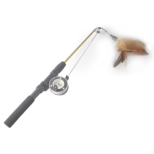 szvbofueck Angelrute, Katzenspielzeug, Riemenscheibe, Teleskop-Angelrute, Katzenspielzeug, manuelles Rollendesign, naturgetreues Fischdesign, zum Treten und Beißen (roter + Angelrute) (C, One Size) von szvbofueck