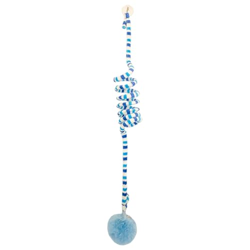 szvbofueck Gestreiftes Druckringglockenplüsch-biegbares hängendes Katzenspielzeug mit Saugnapf-Stress-lustiges Katzenschaukelspielzeug für den Tisch Katzenspielzeug Set (Blue, One Size) von szvbofueck