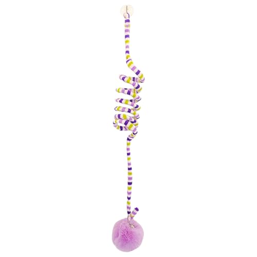 szvbofueck Gestreiftes Druckringglockenplüsch-biegbares hängendes Katzenspielzeug mit Saugnapf-Stress-lustiges Katzenschaukelspielzeug für den Tisch Katzenspielzeug Set (Purple, One Size) von szvbofueck