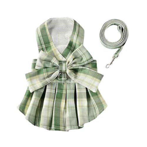 szvbofueck Kariertes Hundekleid mit Fliege, Geschirr und Leine, Set für Hunde, Hochzeitskleid, Welpenkleidung, Hunderock für mittelgroße Hunde, Katzen und Mädchen Katzenkleider Nur Für (Green, XL) szvbofueck Kariertes Hundekleid mit Fliege, Geschirr und Leine, Set für Hunde, Hochzeitskleid, Welpenkleidung, Hunderock für mittelgroße Hunde, Katzen und Mädchen Katzenkleider Nur Für (Green, XL) von szvbofueck
