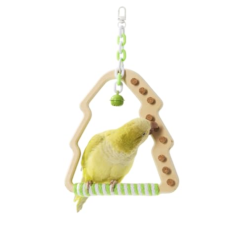 Tafit Papagei Sitzstange Vogelkäfig Zubehör Ständer - Baumform mit Glocke, Holz Interaktives Spinnspielzeug für Sittiche, Wellensittiche und Lovebirds (Weiß + Grün) von tafit