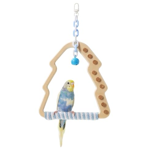 Tafit Papagei Sitzstange Vogelkäfig Zubehör Ständer Baumform mit Glocke Holz Interaktives Spinnspielzeug für Sittiche Wellensittiche und Lovebirds (Weiß + Blau) von tafit