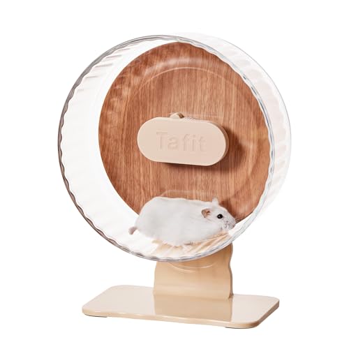 Tafit Silent Hamster Wheel 8.7 Zoll Dual Bearings Leise Laufen Übungsräder mit Holzmaserung Rückwand, Höhenverstellbar für Zwerghamster, Rennmäuse, Mäuse, Igel, Lemmings, Warmbraun von tafit