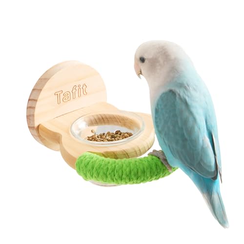 Tafit Vogelfutterstation & Sitzstange – inklusive Baumwollseilstange und Glas-Futterbecher – Käfigzubehör für Nymphensittiche, Wellensittiche, Lovebirds, Conures, Kanarienvögel, Finken und kleine von tafit
