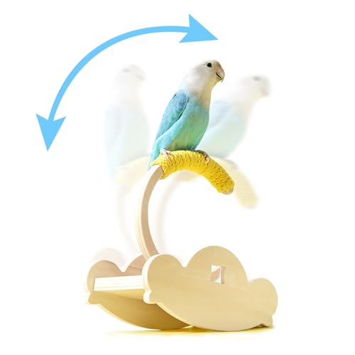 Tafit Vogelsitzstange aus Holz mit Baumwollseil – Anreicherung interaktive drehende Schaukel Sitzstange für Nymphensittiche, Sittiche, Sittiche, Sittiche, Papageien, Wellensittiche – Gelb von tafit