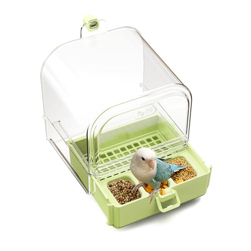 tafit Vogeltränke zum Aufhängen für Käfig mit Schalen und Netzboden – 3-in-1-Multifunktions-Vogeltränke / Schüssel / Haus, Vogeldusche für Lovebirds, Finken, Sittiche, Wellensittiche und andere kleine von tafit