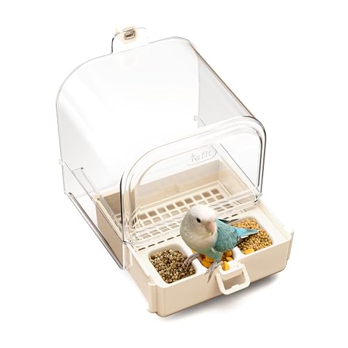 tafit Vogeltränke zum Aufhängen für Käfig mit Schalen und Netzboden – 3-in-1-Multifunktions-Vogeltränke / -schale / -haus, Vogeldusche für Lovebirds, Finken, Sittiche, Wellensittiche und andere kleine von tafit