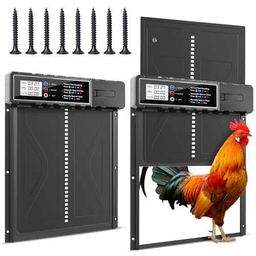 talifoca Große Automatische Hühnerklappe, Elektrische Hühnerklappe Aluminium, Hühnertür Automatisch mit Wasserdicht Großes Display, Timer Manuelle, Hühnertür für Sichere Hühnerhaltung von talifoca