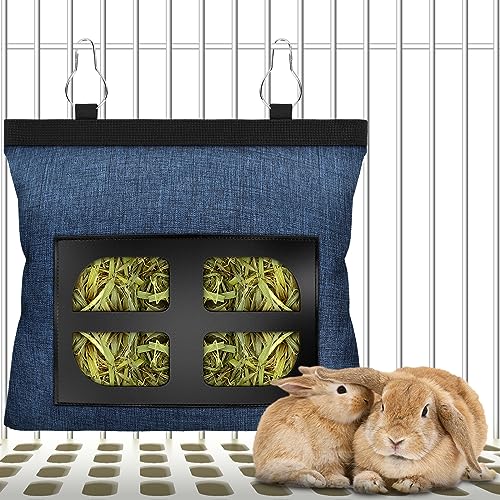 Meerschweinchen Heu Feeder Bunny Hay Bag Bunny Feeding Bag Hanging Rabbit Hanging Feeder Sack Type Large Capacity Feeder Bag for Small Anim Hanging 4 Holes Heu Hanging Feeder Storage Bag (Blue) von tangtty