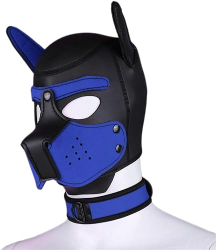 Neopren-Welpen-Haubenmaske mit Kragen, abnehmbare Cosplay-Hunde-Vollgesichts-Welpen-Haubenmaske, Halloween-Maske (Blau, XL) von taxekoz