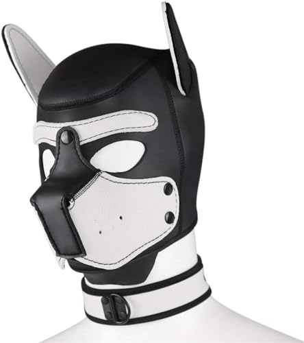 Neopren-Welpen-Haubenmaske mit Kragen, abnehmbare Cosplay-Hunde-Vollgesichts-Welpen-Haubenmaske, Halloween-Maske (Weiß, XL) von taxekoz