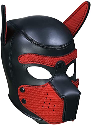 Neoprene Dog Mask, Abnehmbarer Mund,Weiche Latex Petplay Hundemaske mit Ohren Welpenmaske Hunde Masken, Geeignet für Halloween, Urlaubsparty (Red, X-Large) von taxekoz