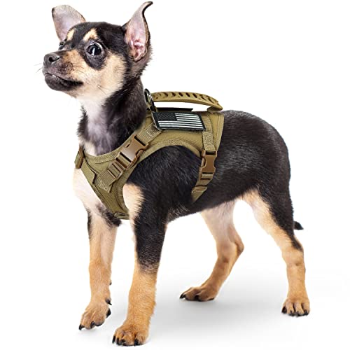 XS Hundegeschirr, Taktische Welpenweste mit Griff k9 Militär Verstellbare Haustier Weste Geschirr für Outdoor Training (Groß, Khaki) von taxinpeet