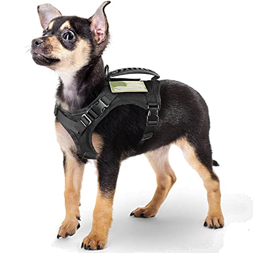 XS Hundegeschirr, taktische Welpenweste mit Griff, k9 Militärisch verstellbare Haustierweste Geschirr für Outdoor-Training (Medium, Schwarz) von taxinpeet