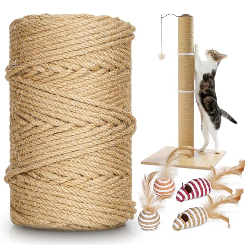 80 m Katzenkratz-Sisalseil, 6 mm dickes natürliches Juteseil für Kratzbäume mit 4 Katzenspielzeugen 80 m Katzenkratz-Sisalseil, 6 mm dickes natürliches Juteseil für Kratzbäume mit 4 Katzenspielzeugen von tchrules