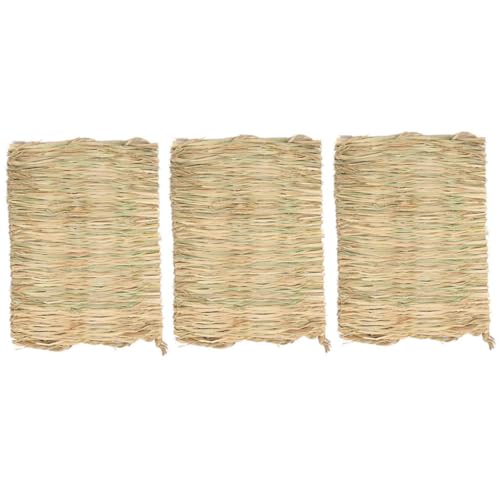 tddouck Haustier Stroh Kleiner Tiergrasmatten Kaninchen gewebtes Bett Matte Bunny Bettwäsche Nest Hamster Kaut Spielzeug 3pcs von tddouck