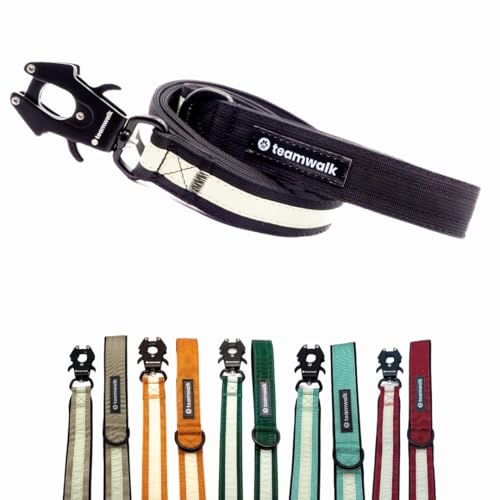 teamwalk® Premium Hundeleine - mit Leuchtstreifen, weicher Polsterung, robuster Schnalle, (Schwarz, Leine Schwarz(130cm)) - perfekt abgestimmte Länge, für eine Gute Leinenführichkeit. von teamwalk
