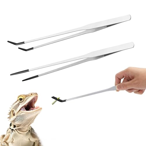 technodry Reptilien-Futterzange – 2 Stück lange Edelstahl-Pinzetten, langlebiges Aquarium- und Terrarium-Futterspender mit Gummispitzen, 26,7 cm, silberfarbene Präzisions-Futterzange für von technodry