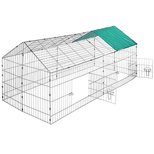 TecTake 800393 - Kaninchen Freilaufgehege mit Sonnenschutz, 180 x 75 x 75 cm, Schnelle Montage - Diverse Farben (Dach grün | Nr. 402420) von tectake