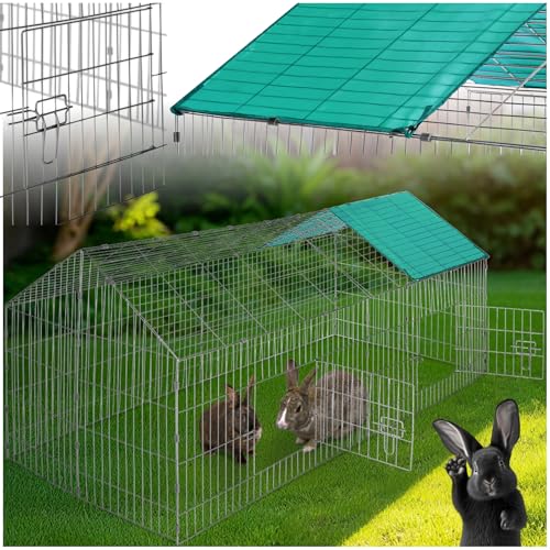 tectake® Freilaufgehege Kaninchen, Hasenstall draußen, Meerschweinchen Käfig, Laufgitter mit Sonnenschutz, Hasenkäfig, Steckzaun, Kleintierkäfig, Meerschweinchen Gehege, 180 x 75 x 75 cm - grün von tectake