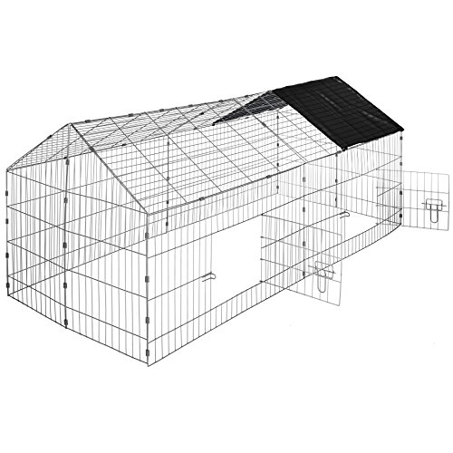 TecTake 800393 - Kaninchen Freilaufgehege mit Sonnenschutz, 180 x 75 x 75 cm, Schnelle Montage - Diverse Farben (Dach schwarz | Nr. 402421) von tectake