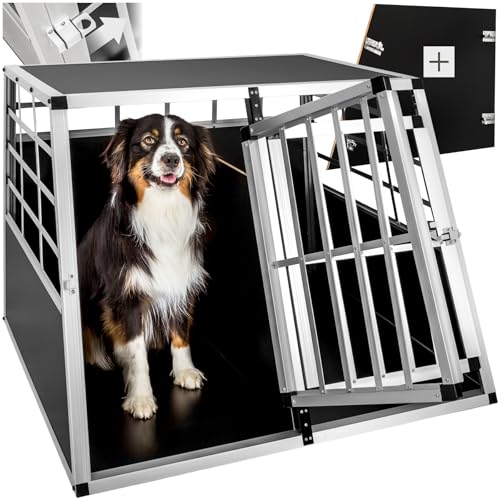 tectake® Doppel Hundebox Auto oder Hundebox für Zuhause. Aluminium XL Hundetransportbox, leicht und stabil, Auto Kofferraum Transportbox mit Trennwand für bis zu 2 Hunde - 97 x 90 x 69,5 cm von tectake