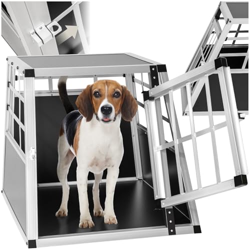 tectake® Hundebox Auto oder Hundebox für Zuhause. Aluminium Hundetransportbox, leicht und stabil, Auto Kofferraum Transportbox für kleine Hunde - 54 x 69 x 50 cm (Single klein) von tectake