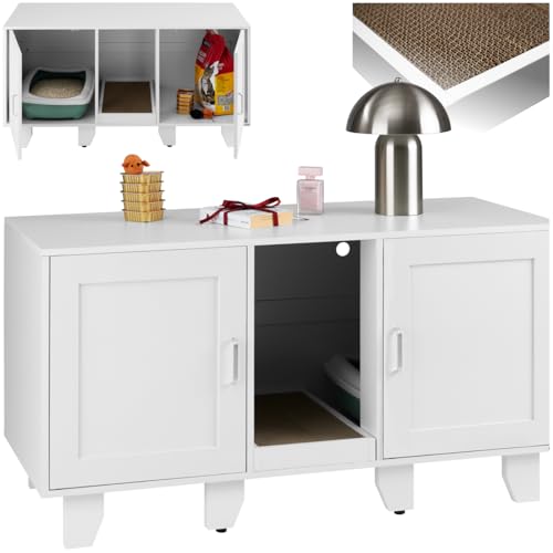 tectake® Katzentoilette Schrank, Katzenschrank für Katzentoilette, Katzenklo Schrank, verstecktes Katzenklo, Katzentoilettenschrank, Schrank Katzenklo mit Ablage, Zwei Eingängen und Katzenstreumatte von tectake
