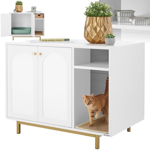 tectake® Katzentoilette Schrank, Katzenschrank für Katzentoilette, Katzenklo Schrank, verstecktes Katzenklo, Katzentoilettenschrank, Schrank Katzenklo mit Ablage und Katzenstreumatte von tectake