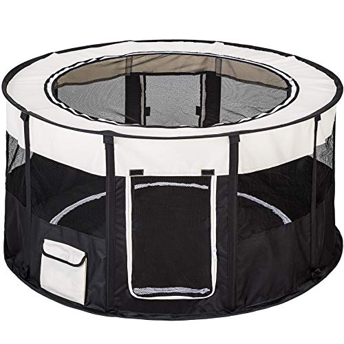 tectake® Welpenlaufstall, Hunde Zubehör, Tierlaufstall für Hunde faltbar, Gehege für Kleintiere wie Hasen, Katzen, als Freilaufgehege Kaninchen, Meerschweinchen Gehege - Schwarz von tectake