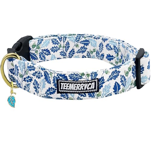 TEEMERRYCA Blue Leaf Hundehalsband, Baumwolle, niedliches Blumenmuster, Haustierhalsband für Männer, Frauen, kleine, mittelgroße und große Hunde, Mädchen und Jungen, mit Laubanhänger, Größe M TEEMERRYCA Blue Leaf Hundehalsband, Baumwolle, niedliches Blumenmuster, Haustierhalsband für Männer, Frauen, kleine, mittelgroße und große Hunde, Mädchen und Jungen, mit Laubanhänger, Größe M von teemerryca