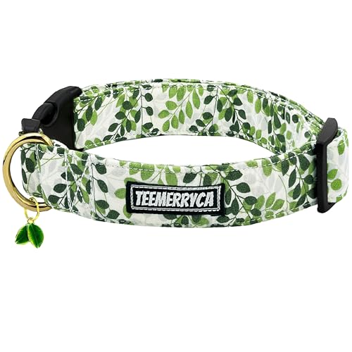 TEEMERRYCA Erfrischendes Sommer-Hundehalsband aus Baumwolle mit grünem Blattmuster, mit süßem Blattanhänger, bezauberndes Haustierhalsband für große Hunde, Mädchen, Jungen, Größe L TEEMERRYCA Erfrischendes Sommer-Hundehalsband aus Baumwolle mit grünem Blattmuster, mit süßem Blattanhänger, bezauberndes Haustierhalsband für große Hunde, Mädchen, Jungen, Größe L von teemerryca