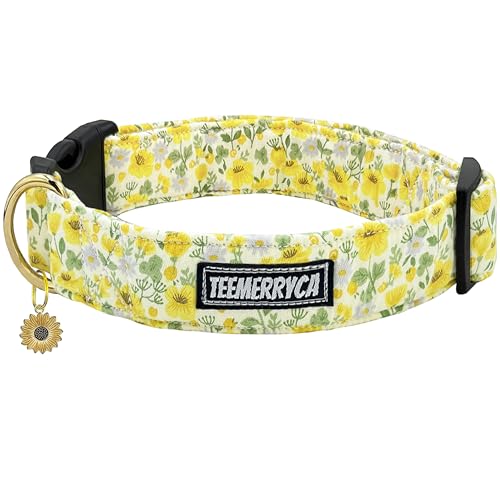 TEEMERRYCA Gelbes Ditsy Hundehalsband aus Baumwolle mit Sonnenblumen-Charm, Frühlings-schöne Blume, Haustierhalsband für mittelgroße Hunde, Mädchen, Jungen, Größe M TEEMERRYCA Gelbes Ditsy Hundehalsband aus Baumwolle mit Sonnenblumen-Charm, Frühlings-schöne Blume, Haustierhalsband für mittelgroße Hunde, Mädchen, Jungen, Größe M von teemerryca
