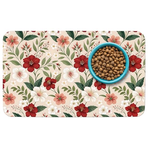 Gemusterte Katzen- und Hundenapfunterlage für Futter und Wasser, 43,2 x 76,2 cm, schnell trocknend, saugfähig, umweltfreundliches Hunde-Tischset von thmasamwr