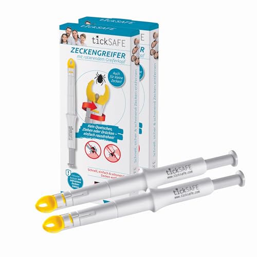 tickSAFE 2 Stück Zeckengreifer mit rotierendem Greiferkopf zur Anwendung am Menschen | Die bessere Alternative zur Zeckenzange - kein Quetschen, Ziehen oder Drücken - einfach schonend rausdrehen von tickSAFE