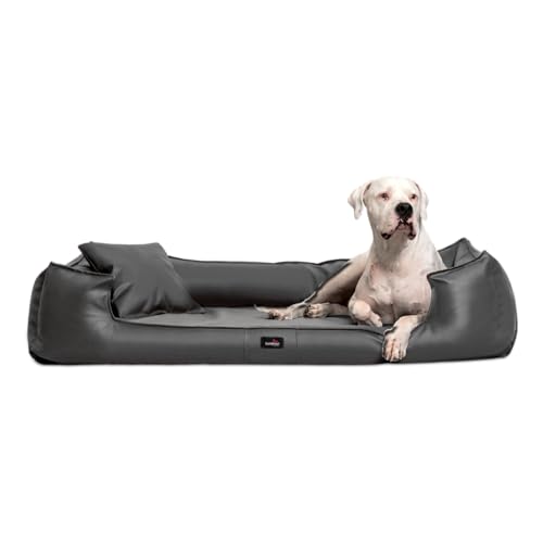 tierlando® Orthopädisches Hundebett Goofy Kunstleder inkl. Matratzenschoner Mittelgroße und Große Hunde Hundesofa Gr. L+ 110cm Graphit von tierlando