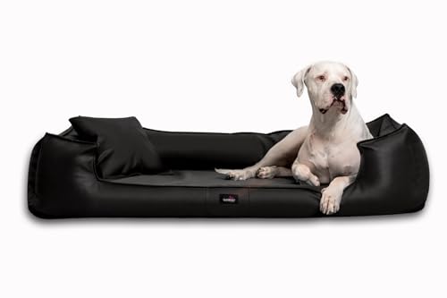 tierlando® Orthopädisches Hundebett Goofy Kunstleder inkl. Matratzenschoner Mittelgroße und Große Hunde Hundesofa Gr. XL+ 130cm Schwarz von tierlando