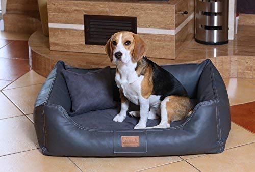 tierlando® Maddox VIP Orthopädisches Hundebett VISCO Velours Kunstleder S - XXL Größe: MO4-AL 100cm | Farbe: 02 Graphit von tierlando