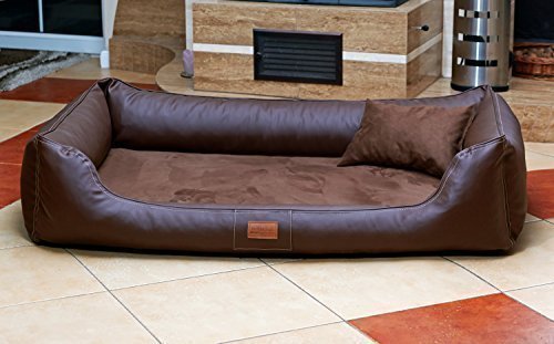 tierlando® Maddox VIP Orthopädisches Hundebett VISCO Velours Kunstleder S - XXL Größe: MO5-AL 120cm | Farbe: 01 Braun von tierlando