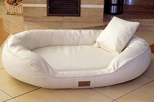 tierlando® Nonplusultra Lennart orthopädisches Hundebett mit Visco Plus | Kunstleder | Premium-Lounge Gr. M 85 cm Creme von tierlando