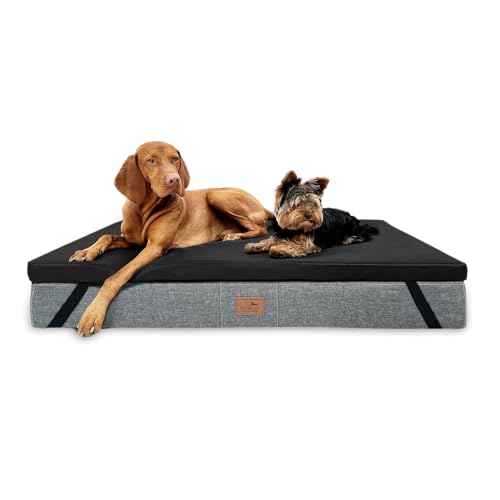 tierlando® Ortho-Topper Kunstleder | Orthopädische Matratzenauflage für Hundebetten pflegeleichter Bezug antiallergischer nachhaltiger Matratzenschoner Größe: 120x90cm | Farbe: 03 Schwarz von tierlando