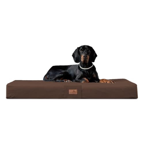 tierlando® Orthopädische Hundematratze Floki VISCO Plus | High-Tech Velours | Schmutz- und wasserabweisend (FL3 | 80 x 60 cm, 01 | Braun) von tierlando