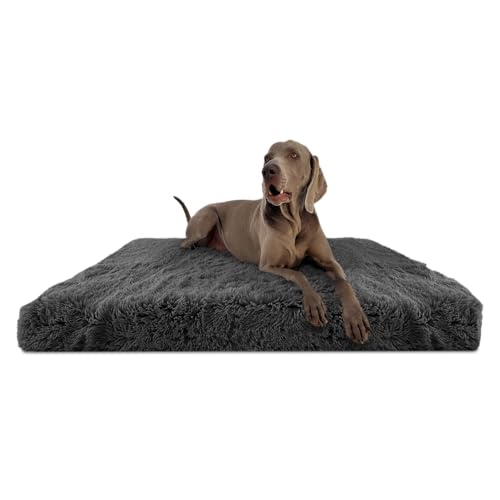 tierlando® Orthopädische Hundematratze Pitt Shaggy – Ortho Plus Anti-Rutsch-Unterseite Langflor Plüsch-Bezug waschbar Größe: 150x100cm | Farbe: 02 Graphit von tierlando