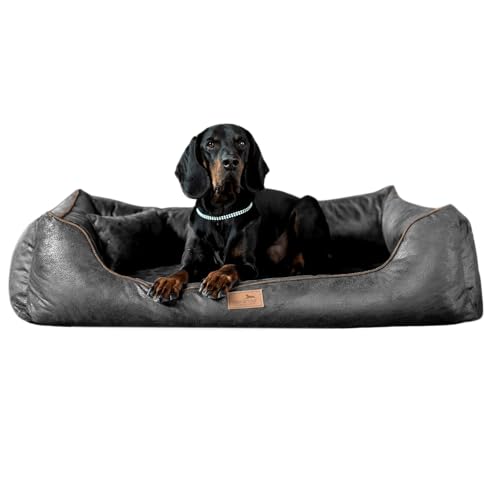 tierlando® Orthopädisches Hundebett Alberto Vintage Velours | Waschbar | Vintage Antik Style (AB5 | 120x85 cm (Innen 90x55 cm), 02 | Grau Anthrazti) von tierlando