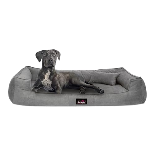 tierlando® Orthopädisches Hundebett Bruce Velours Abnehmbar Waschbar Mittelgroße Große Hunde L XL Hundesofa Hundekorb Viereckig Größe: 110x90cm | Farbe: 06 Grau von tierlando