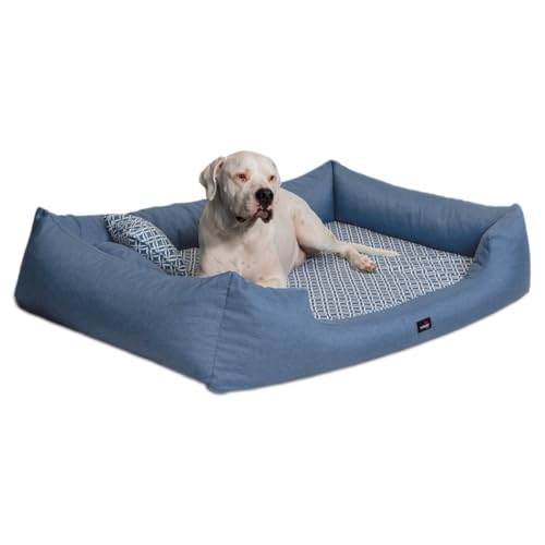 tierlando® Orthopädisches Hundebett Ellen Exklusives Rauten-Muster Blumen-Muster (ELL5 130x100cm (innen 100x80cm), 60 Blau-Grau) von tierlando