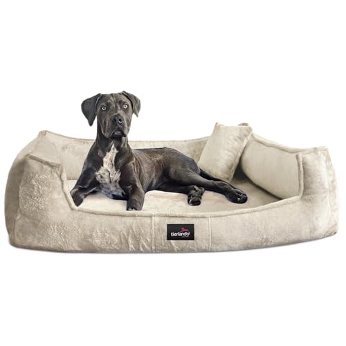 tierlando® Orthopädisches Hundebett Franklin | Hochwertiges Hundesofa | Kuscheliger Teddy-Stoff L+ (110x90 cm) | 05 Creme von tierlando
